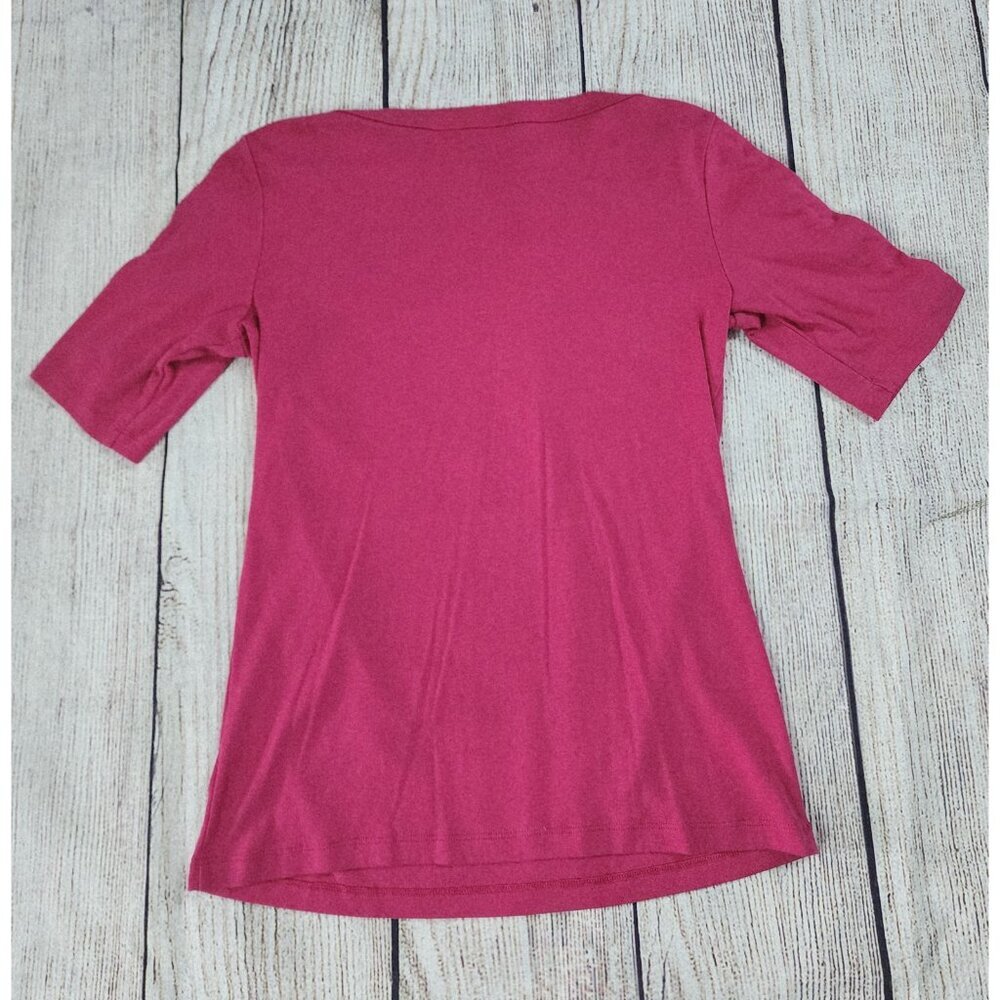 Karen Scott Women's Top Size Medium Pink Fuscia Boatneck Lace up Sleeves - Picture 4 of 6